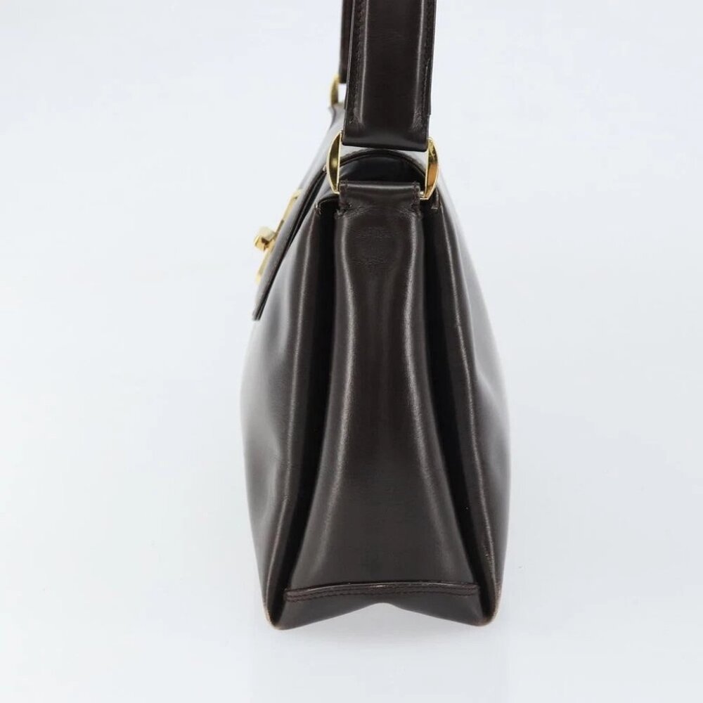 GUCCI Hand Bag Leather Dark Brown Gold - Picture 6 of 15